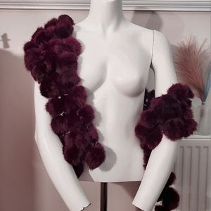 NWOT Vintage 90s Genuine Rabbit Fur Layered Scarf Shawl Pom Poms